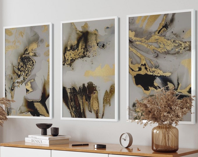 Gold Marble Style Framed Wall Art Decor, Art Deco Print on Wood, Wooden Home Decoration Gift For Couples, Stylish Home Wall Decor