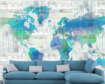 World Map Wall Mural Modern Home Decor For Living Room Bedroom Entryway Cafe (WM59)