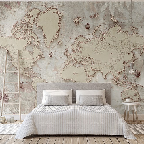 World Map Wall Mural Modern Home Decor for Living Room Bedroom - Etsy