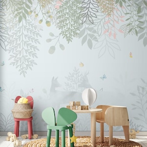 Child Room Peel and Stick Wallpaper Mural, Self Adhesive or Traditional Non Pasted Floral Baby Room  Large Wallpaper Mural (CR2)