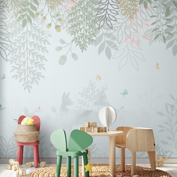 Child Room Peel and Stick Wallpaper Mural, Self Adhesive or Traditional Non Pasted Floral Baby Room  Large Wallpaper Mural (CR2)