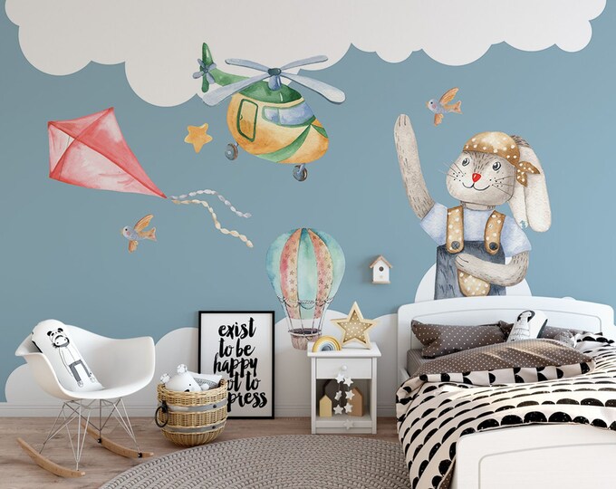 Air Baloon And Zeplin Child Room Wallpaper Large Kids Room Wall Mural Cr27 Wallpaper Home Living Delage Com Br