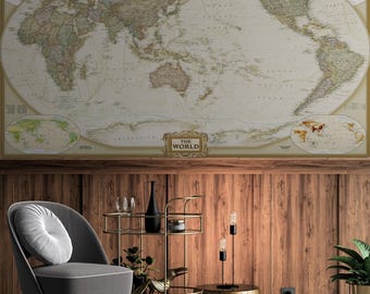 World Map Wall Mural Modern Home Decor For Living Room Bedroom Entryway Cafe (WM17)
