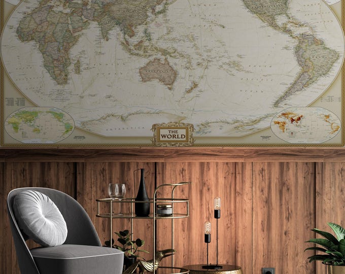 World Map Wall Mural Modern Home Decor For Living Room Bedroom Entryway Cafe (WM17)