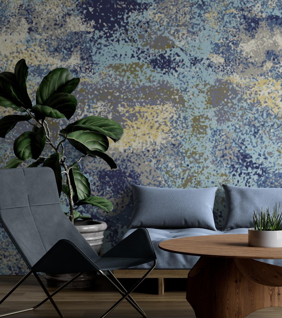 Abstract Blue Gold Wall Mural – Modern Textured Look Wallpaper ...