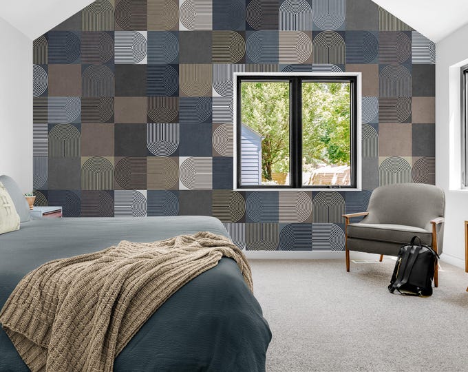 Boho Abstract Wallpaper, Abstract Wall Mural, Peel and Stick , Art Deco Removable Peel and Stick Wallpaper