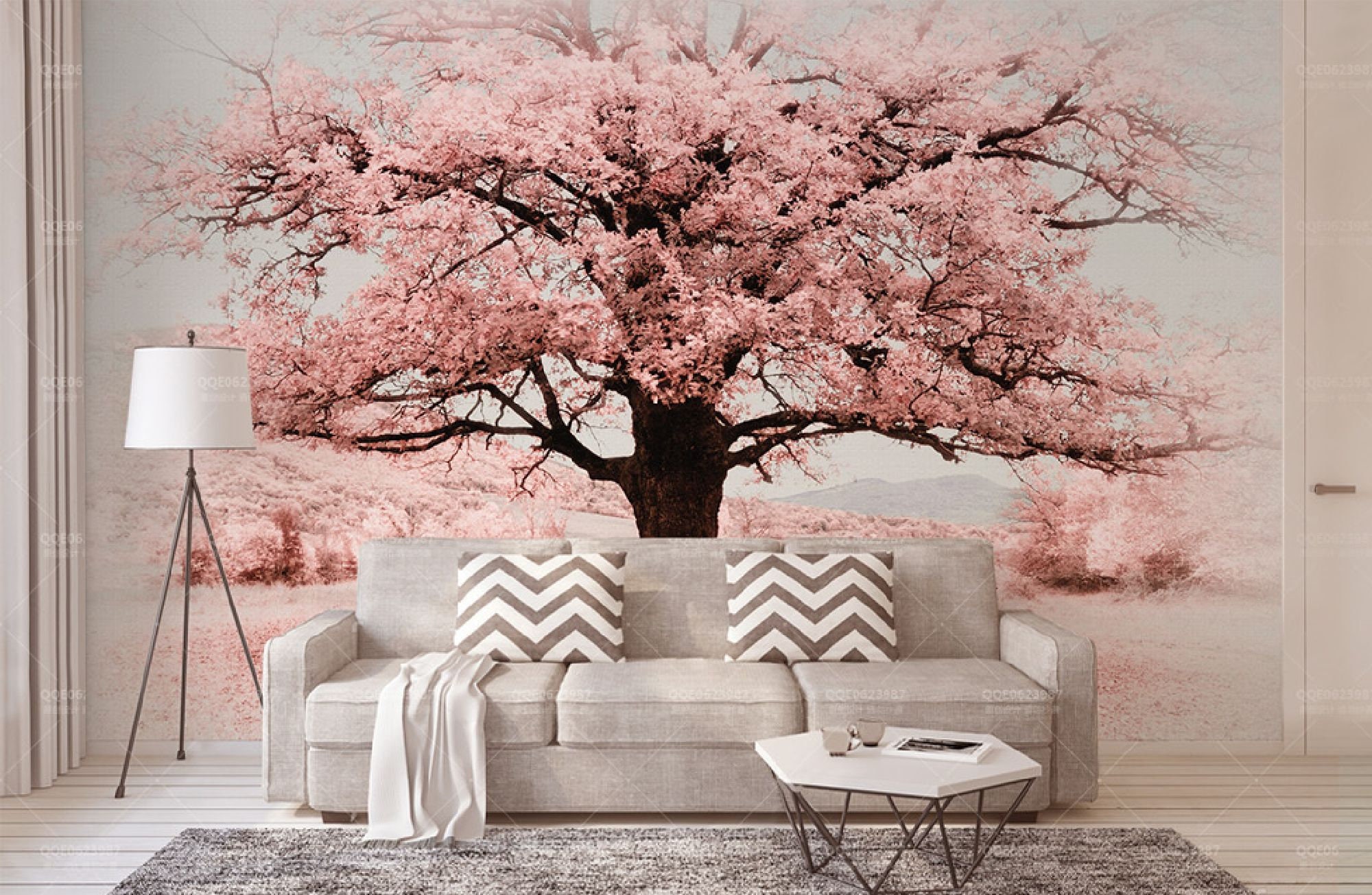 Pink Tree,Floral Wallpaper, Flowar Wall Mural, Removable Wallpaper