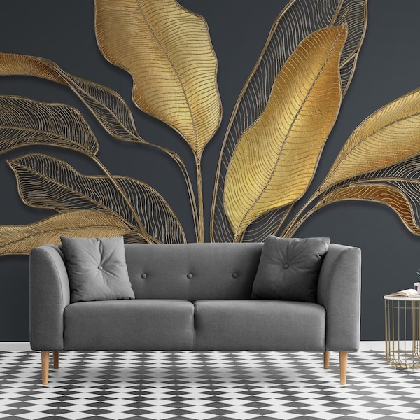 Luxury Gold Leaf Wallpaper Etsy