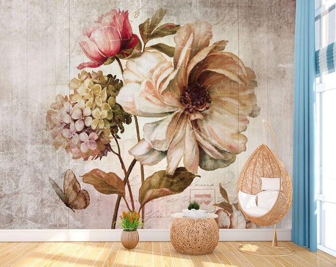 Nostalgic Floral  Wallpaper Floral Wall Mural Modern Home Decor For Living Room Bedroom Entryway Cafe (FL55)
