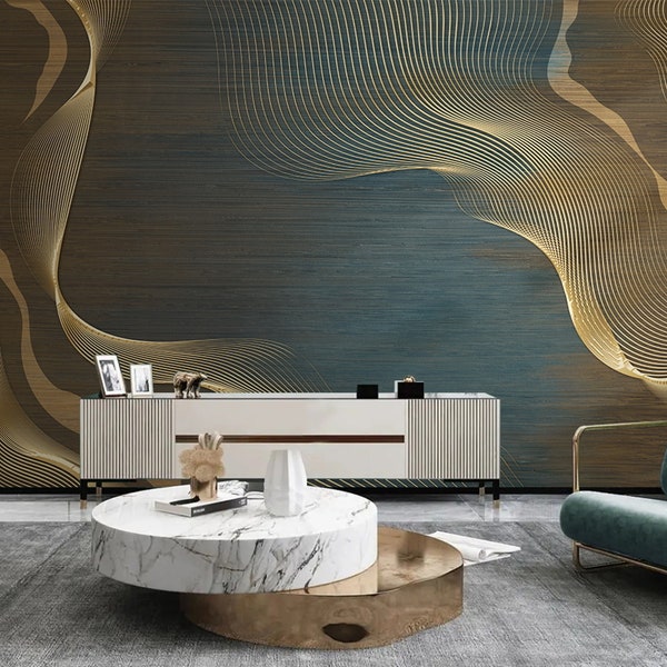 Waves Abstract Wallpaper, Abstract Modern Wall Mural, Peel and Stick or Traditional Wallpaper, Art Deco Removable Peel and Stick Wallpaper