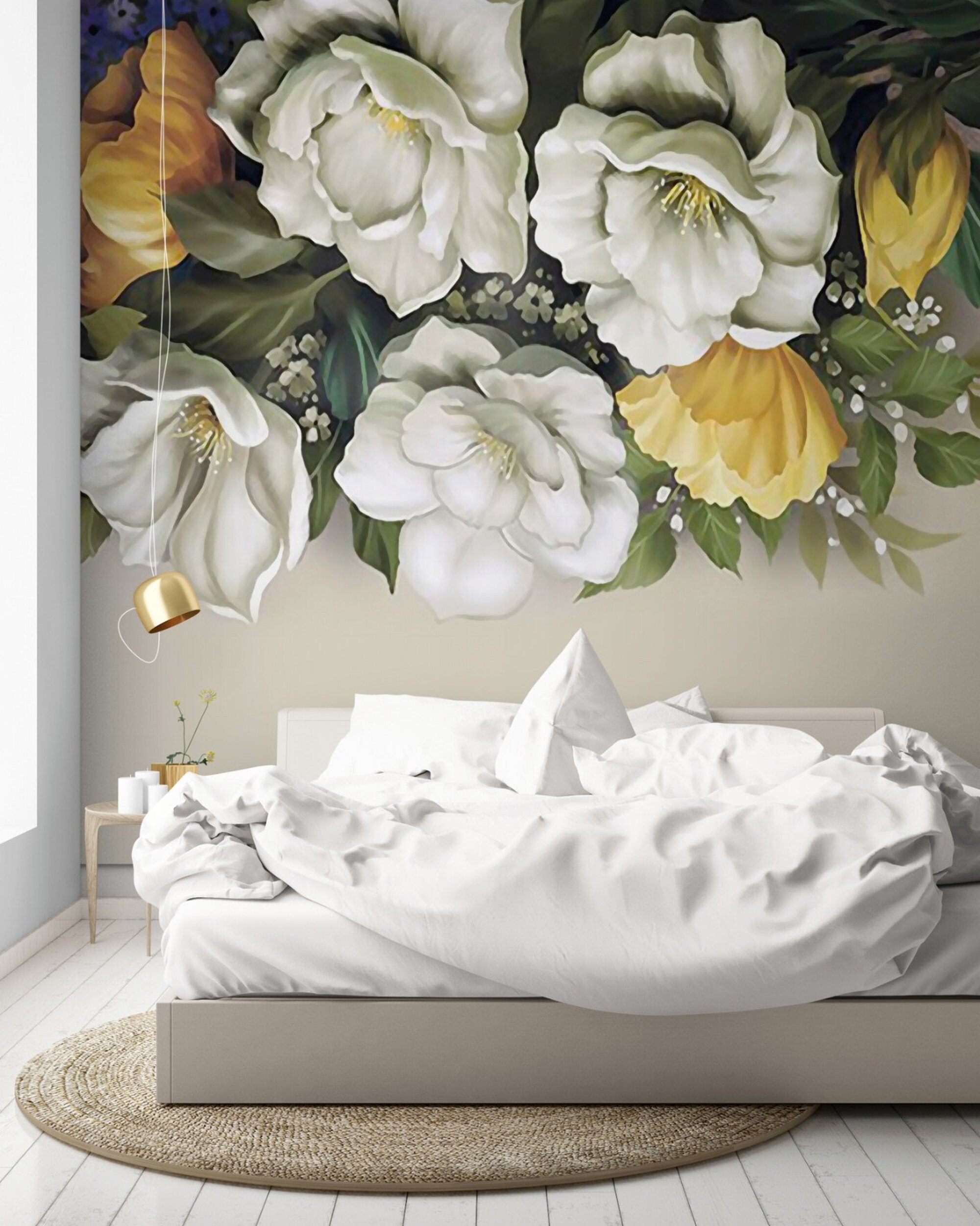 Big Flowers Wall Mural, Large Floral Wallpaper for Living Room and Bedroom