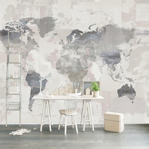 World Map Wall Mural Modern Home Decor For Living Room Bedroom Entryway Cafe (WM56)