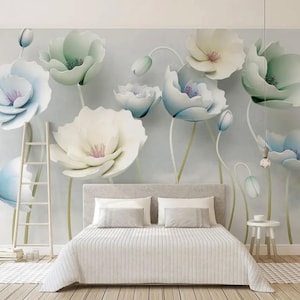 Big Flowers 3D Effect Wallpaper , Peel and Stick  Wall Mural  for Beautiful Living Room and Bedroom Wallpaper