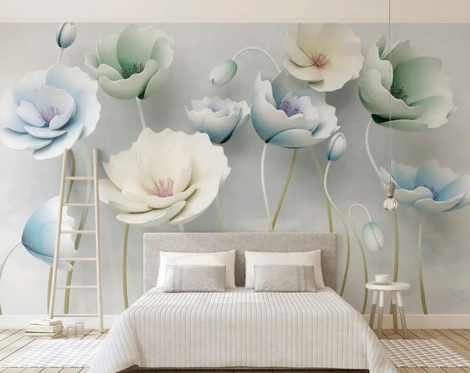 Big Flowers 3D Effect Wallpaper , Peel and Stick  Wall Mural  for Beautiful Living Room and Bedroom Wallpaper
