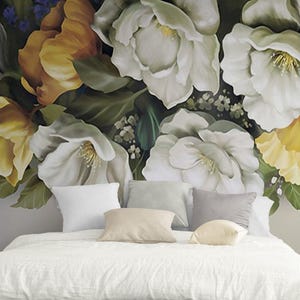 Big Flowers Wall Mural, Large Floral Wallpaper for Living Room and Bedroom