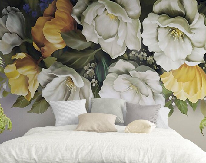 Big Flowers Wall Mural, Large Floral Wallpaper for Living Room and Bedroom