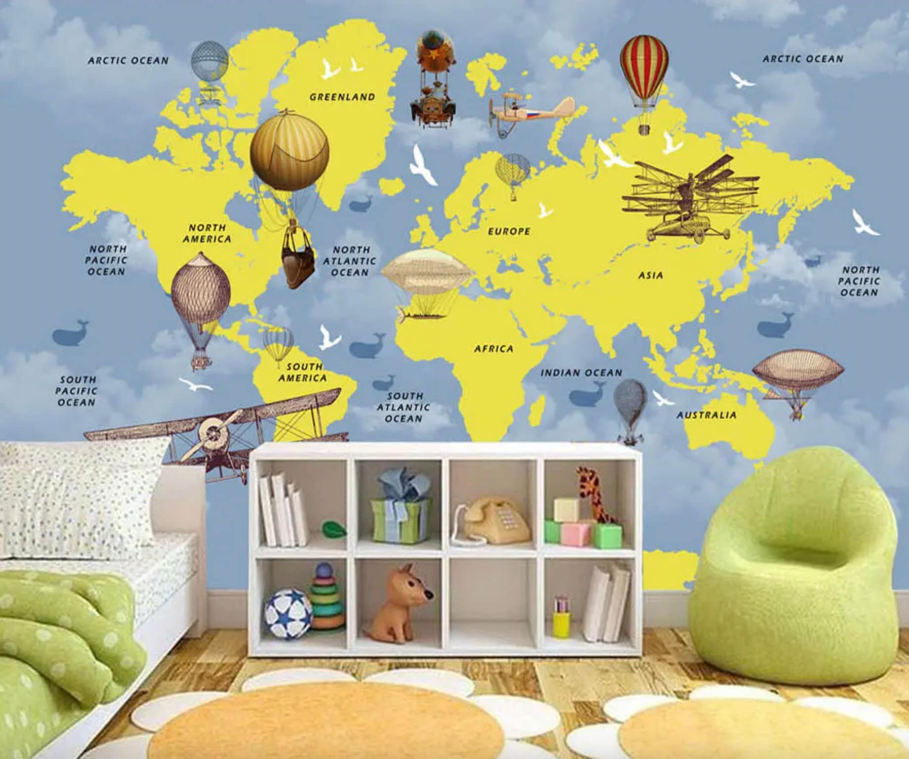 Child Room World Map Wallpaper, World Map Nursery and Child Room Wallpaper, World Map Wall Mural