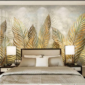 Carta da parati moderna in foglia d'oro con motivo floreale, decorazione moderna per la casa, per soggiorno, camera da letto, ingresso, caffetteria (FL88)