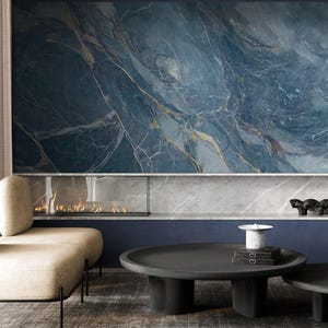 Marmor Tapete, Blau & Gold, Schälen und Stick, Selbstklebend, Wohnzimmer, Marmor Wandbild, Luxus Tapete