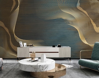 Waves Abstract Wallpaper, Abstract Modern Wall Mural, Peel and Stick , Art Deco Removable Peel and Stick Wallpaper