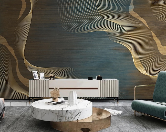 Waves Abstract Wallpaper, Abstract Modern Wall Mural, Peel and Stick , Art Deco Removable Peel and Stick Wallpaper