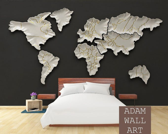 World Map Wallpaper 3d  Embossed Effect Modern Wall Mural Home Decor For Living Room Bedroom Entryway Cafe (WM51)