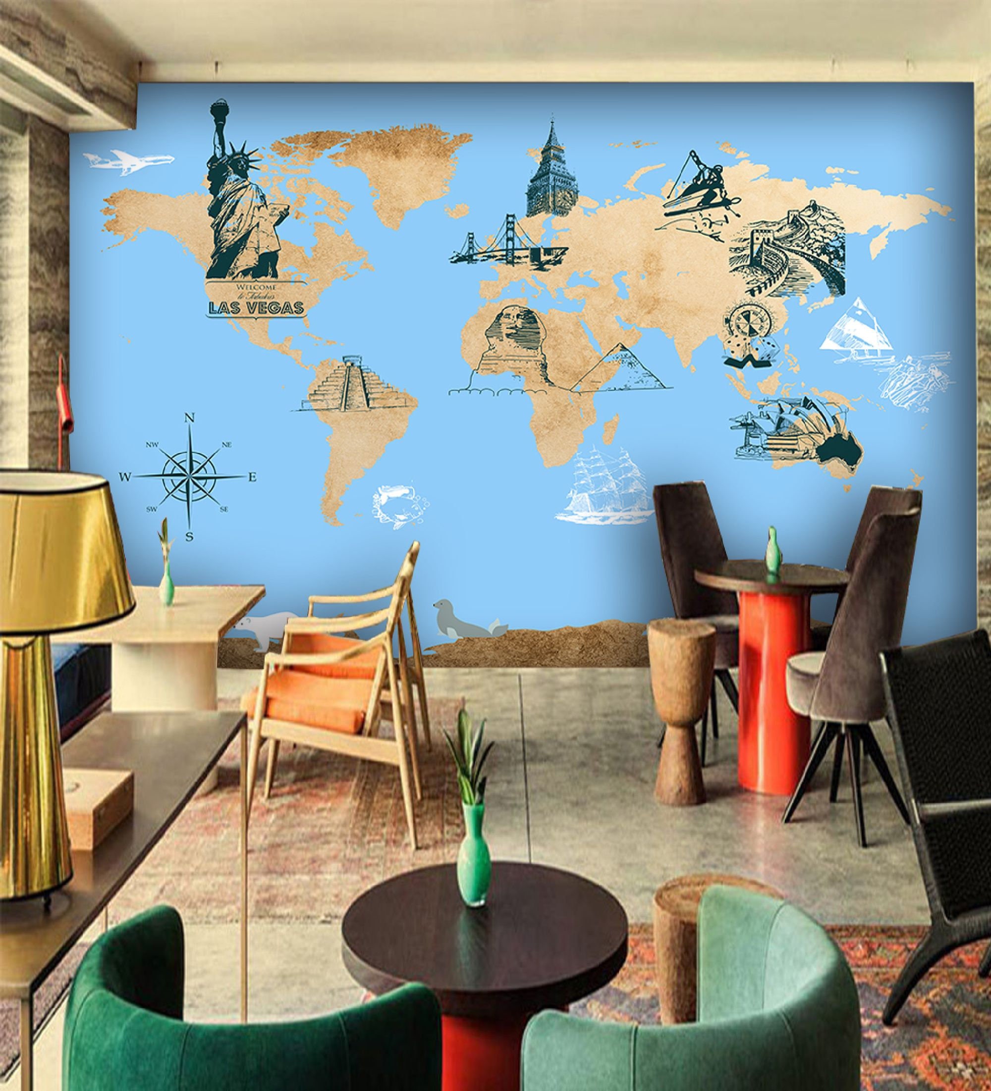 World Map Wall Mural Modern Home Decor For Living Room Bedroom Etsy