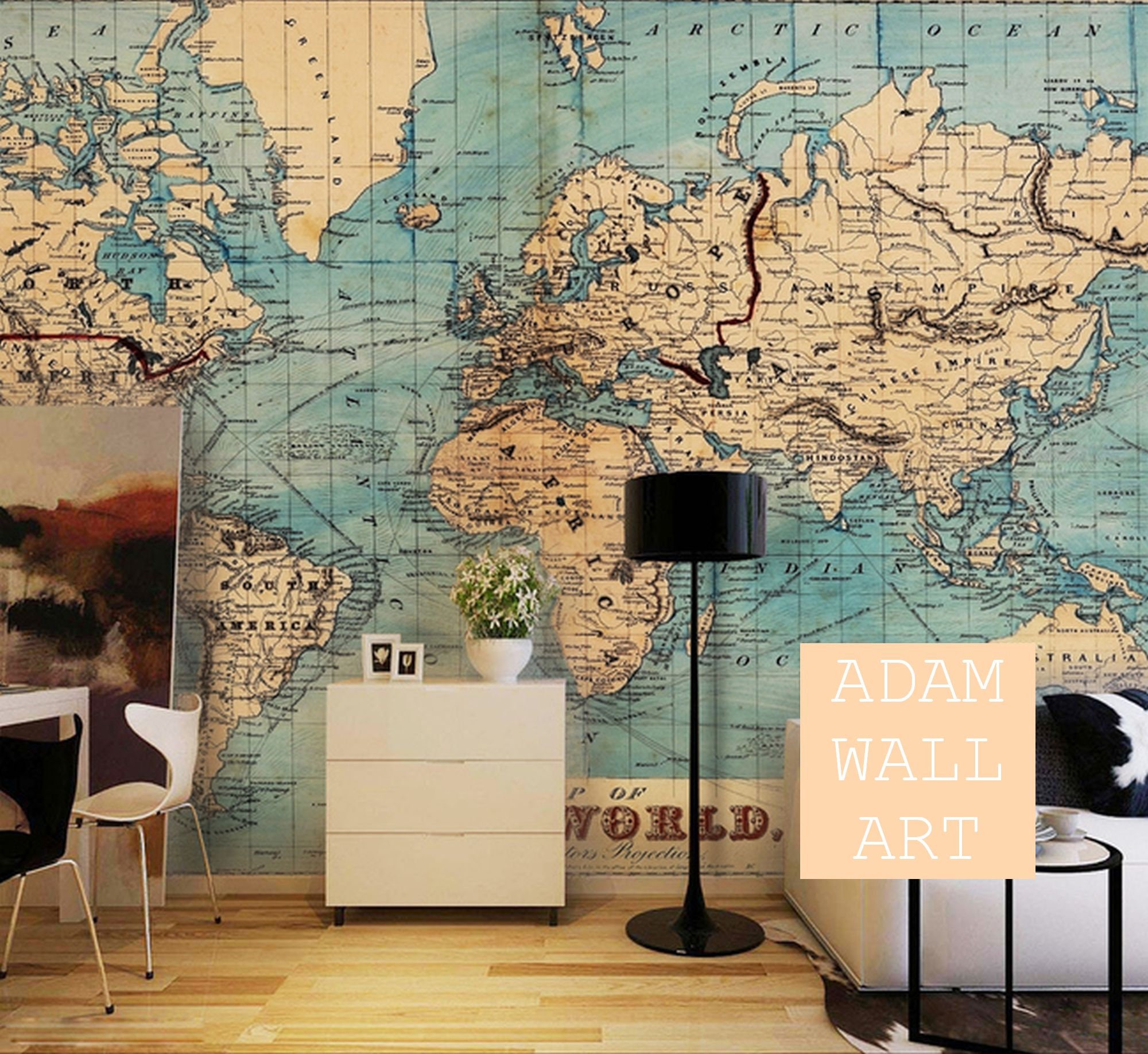 Modern World Map Wall Art World Map Wall Paper Modern Wall Mural Home Decor For Living | Etsy  Singapore