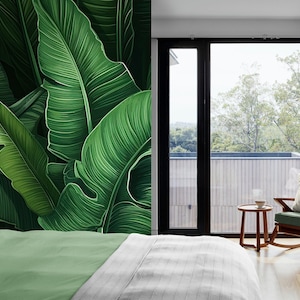 Tropical Banana Leaf Wallpaper Mural – Bold Green Jungle Leaves Botanical Wall Art – Modern Nature-Inspired Decor for Living Room or Office