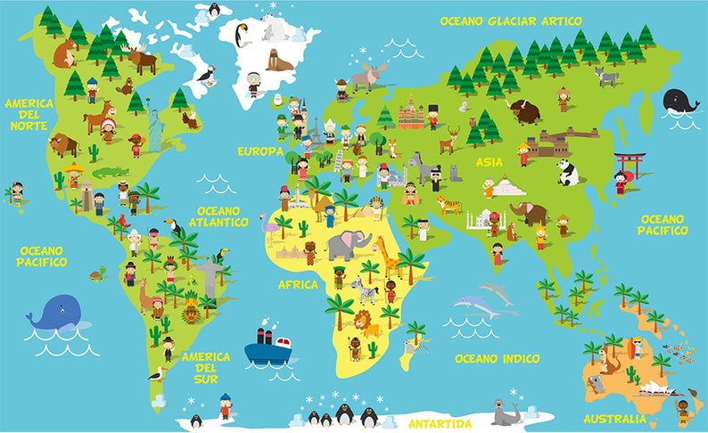 World Map Child Room Wallpaper Nursery Wall Mural Child Room Decoration CR32