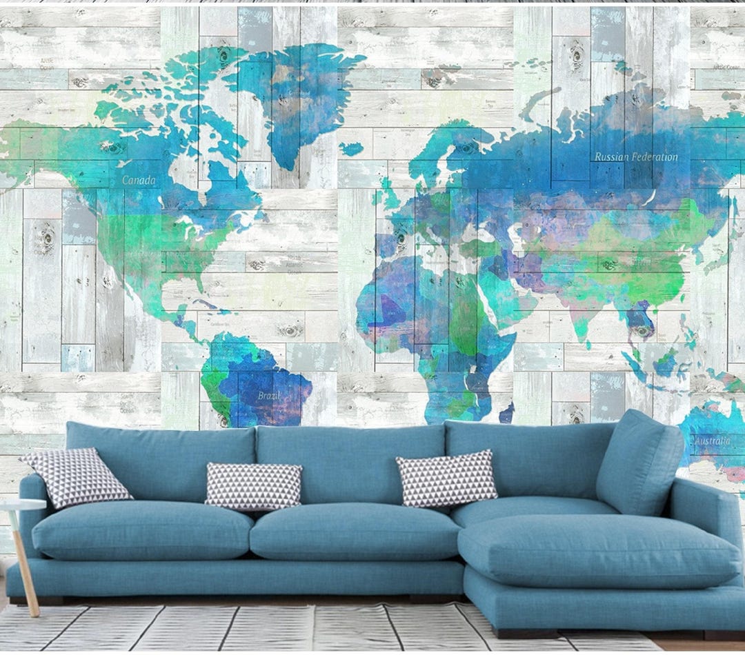 World Map Wall Mural Modern Home Decor for Living Room Bedroom Entryway ...