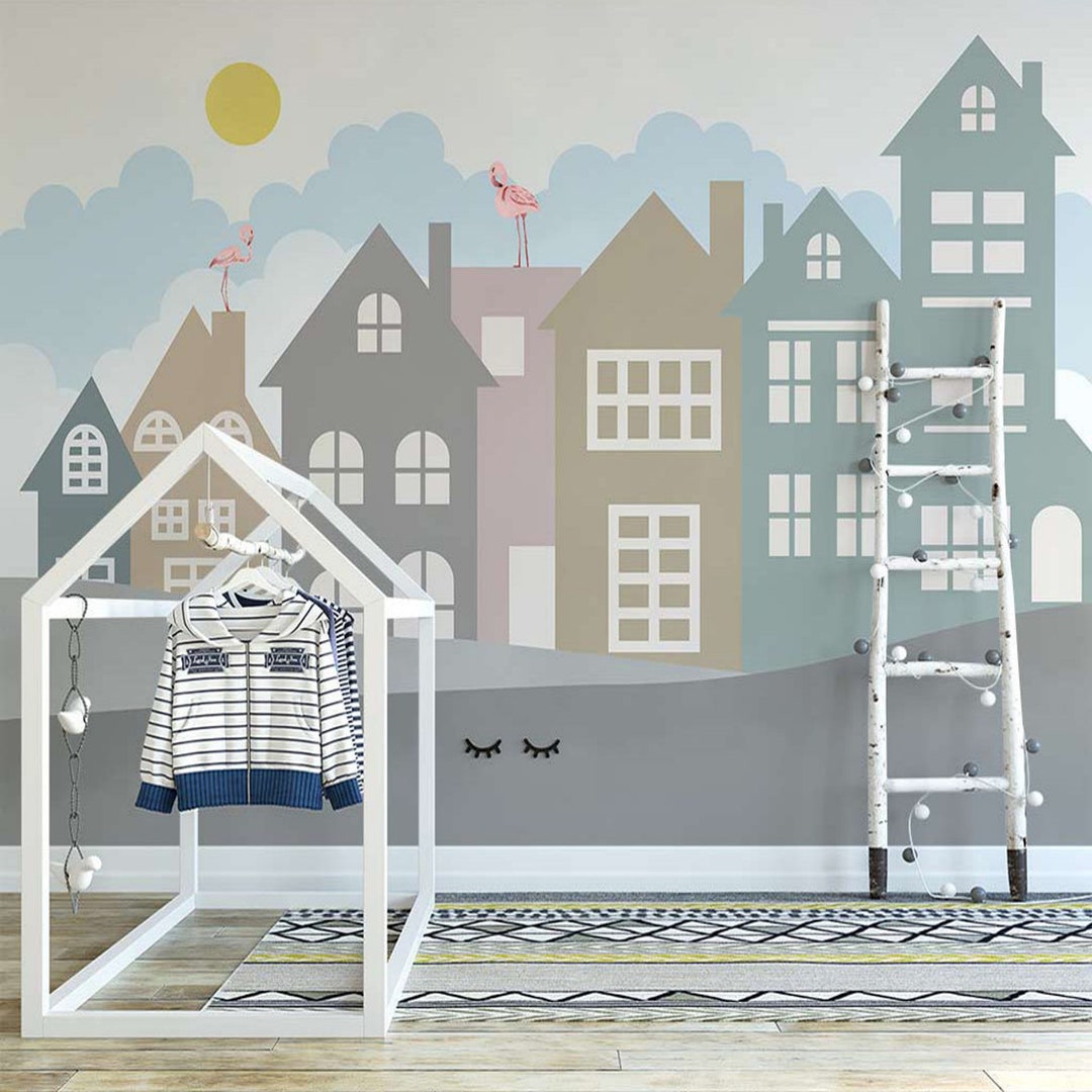 Nursery Wallpaper Mural , Child Room Mural Decoration, Peel and Stick ...