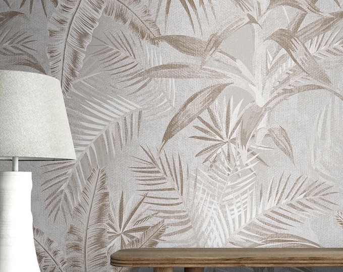 Monochrome Flowers Wallpaper, Blossom Peel and Stick or Traditional, Tropical Nature Floral Wall Mural, Botanical Brown Wall Decoration