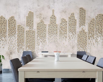 City Abstract Wallpaper, Modern Wall Mural , Art Deco Wallpaper, 3D Embossed Wall Mural, Removable Peel and Stick