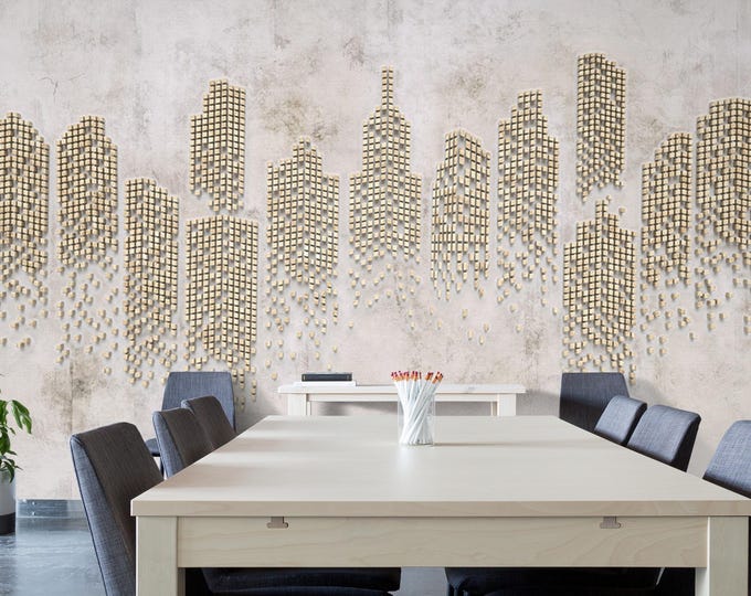 City Abstract Wallpaper, Modern Wall Mural , Art Deco Wallpaper, 3D Embossed Wall Mural, Removable Peel and Stick