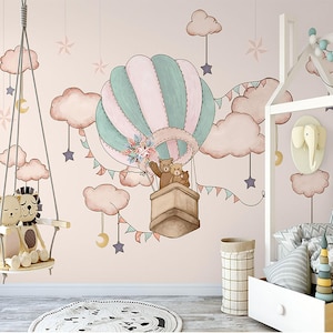 Air Baloon Peel and Stick Wallpaper Mural , Self Adhesive or Traditional Kids Room Cartoon Wall Mural  Removable Wallpaper (CR1)