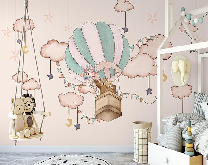 Air Baloon Peel and Stick Wallpaper Mural , Self Adhesive or Traditional Kids Room Cartoon Wall Mural  Removable Wallpaper (CR1)