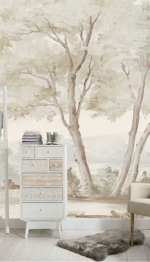 Medieval Big Tree Wall Mural Hand Painted Style Wall Paper Modern Home Decor For Living Room Bedroom Entryway Cafe