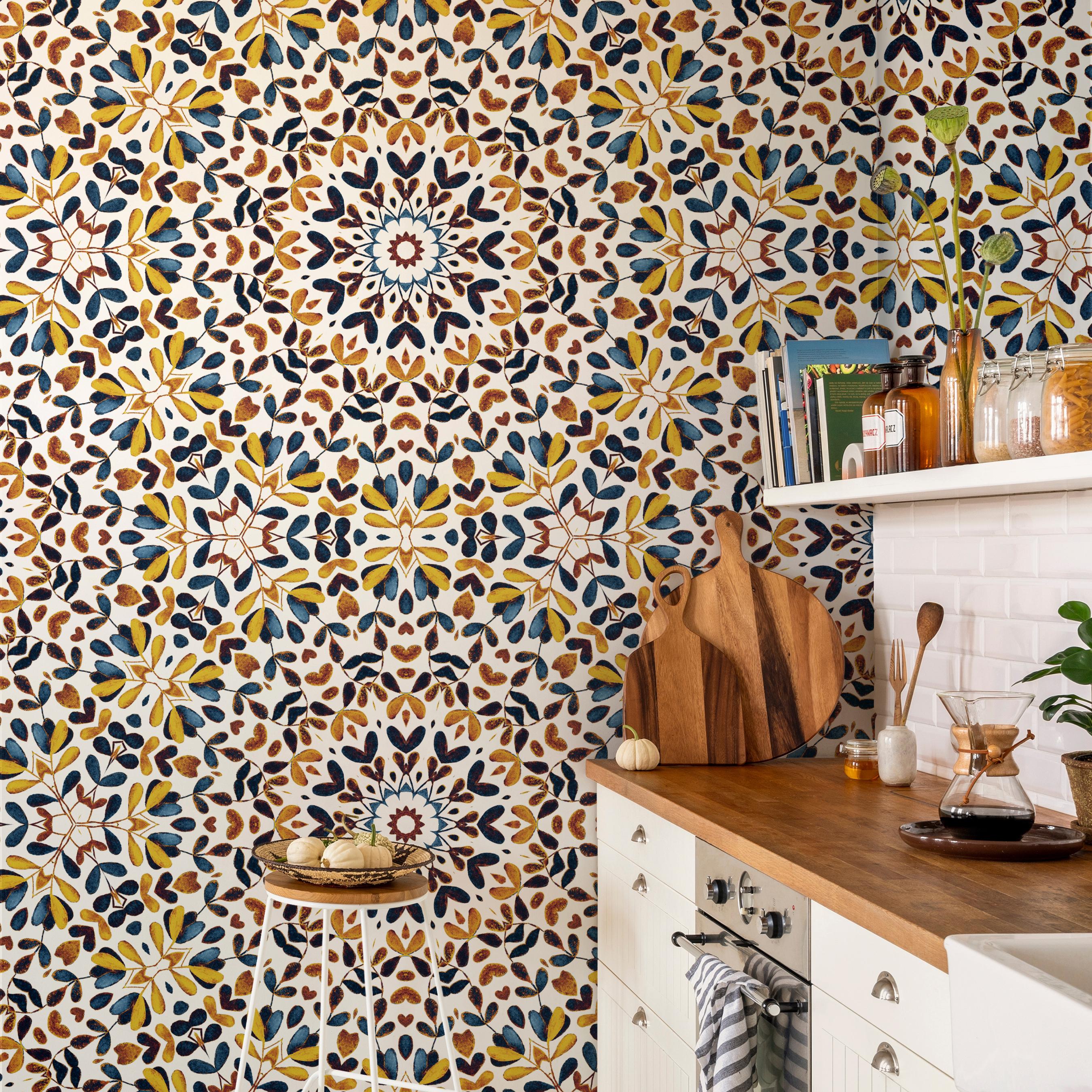 Mediterranean Mosaic Tile Wallpaper, Colorful Islamic Pattern Wall ...