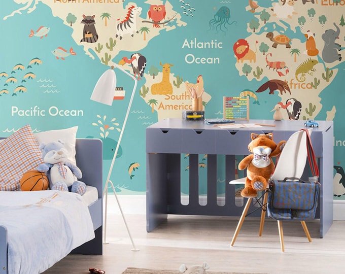 World Map Child Room Wallpaper Nursery Wall Mural Child Room Decoration (CR63)