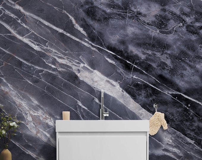 Dark Gray Marble Wallpaper Mural – Elegant Veined Stone Texture, Modern Luxury Peel and Stick Wall Decor for Living Room or Office Accent