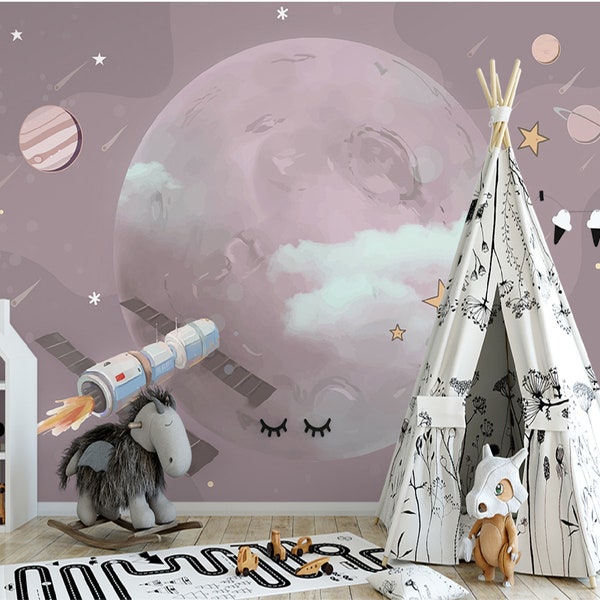 Space Planet Kids Room Wallpaper, Starry Sky  Wall Mural  Removable Wallpaper (CR53)