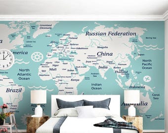 World Map Wall Mural Modern Home Decor For Living Room Bedroom Entryway Cafe (WM4)