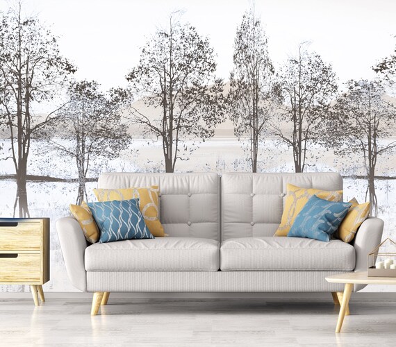 Tree Wallpaper Removable Wall Mural Fabric Textile Wall - Etsy