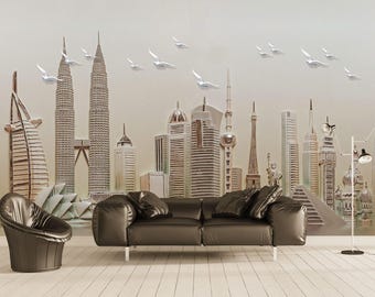 City Wallpaper Modern Wall Mural   for Livingroom, Cafe, Entryway and Bedroom  (CW2)
