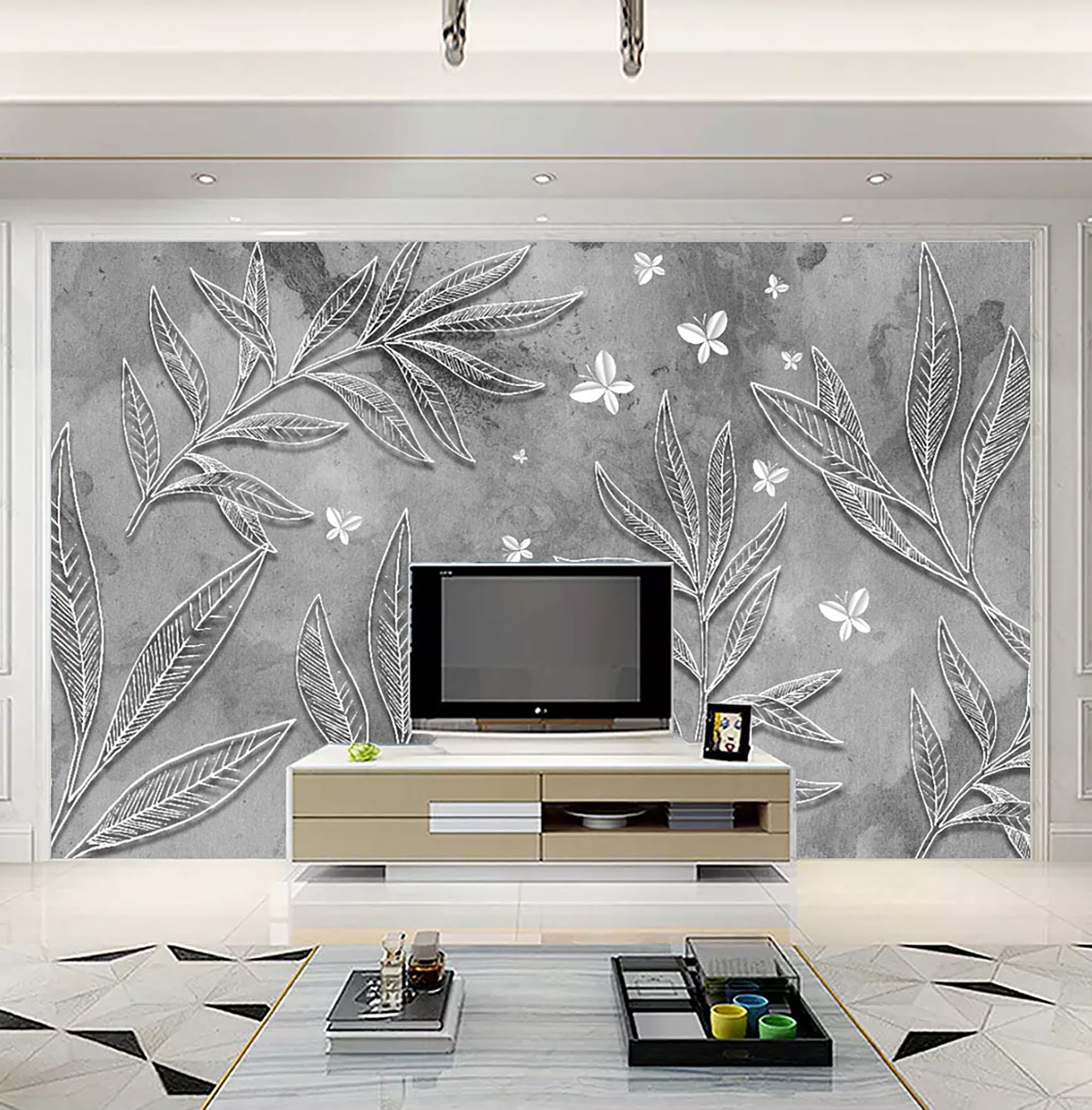 Grey Leafs Wallpaper 3D Embossed Floral Wall Mural Modern Home - Etsy Grey Leafs Wallpaper 3D Embossed Floral Wall Mural Modern Home - Etsy