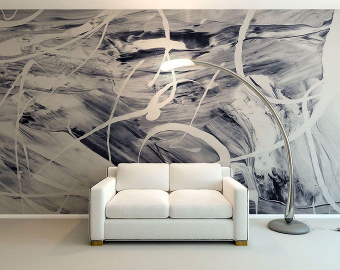 White Waves Abstract Wallpaper Wall Mural Fabric Textile Wallpaper, High Quality, For Living Room, Bedroom, Cafe (AB25)