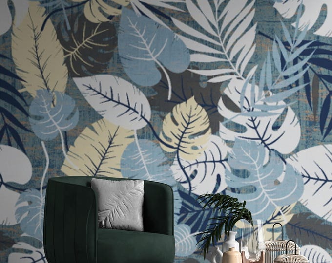 Floral Wallpaper Mural, Flower Wall Mural, Botanical Wallpaper, Peel and Stick or Traditional Wallpaper, Removable Tropical Wallpaper