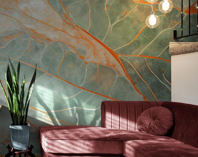 Floral Wallpaper Mural, Flower Wall Mural, Botanical Wallpaper, Peel and Stick or Traditional, Green Tropical Mural for Bedroom, Living Room