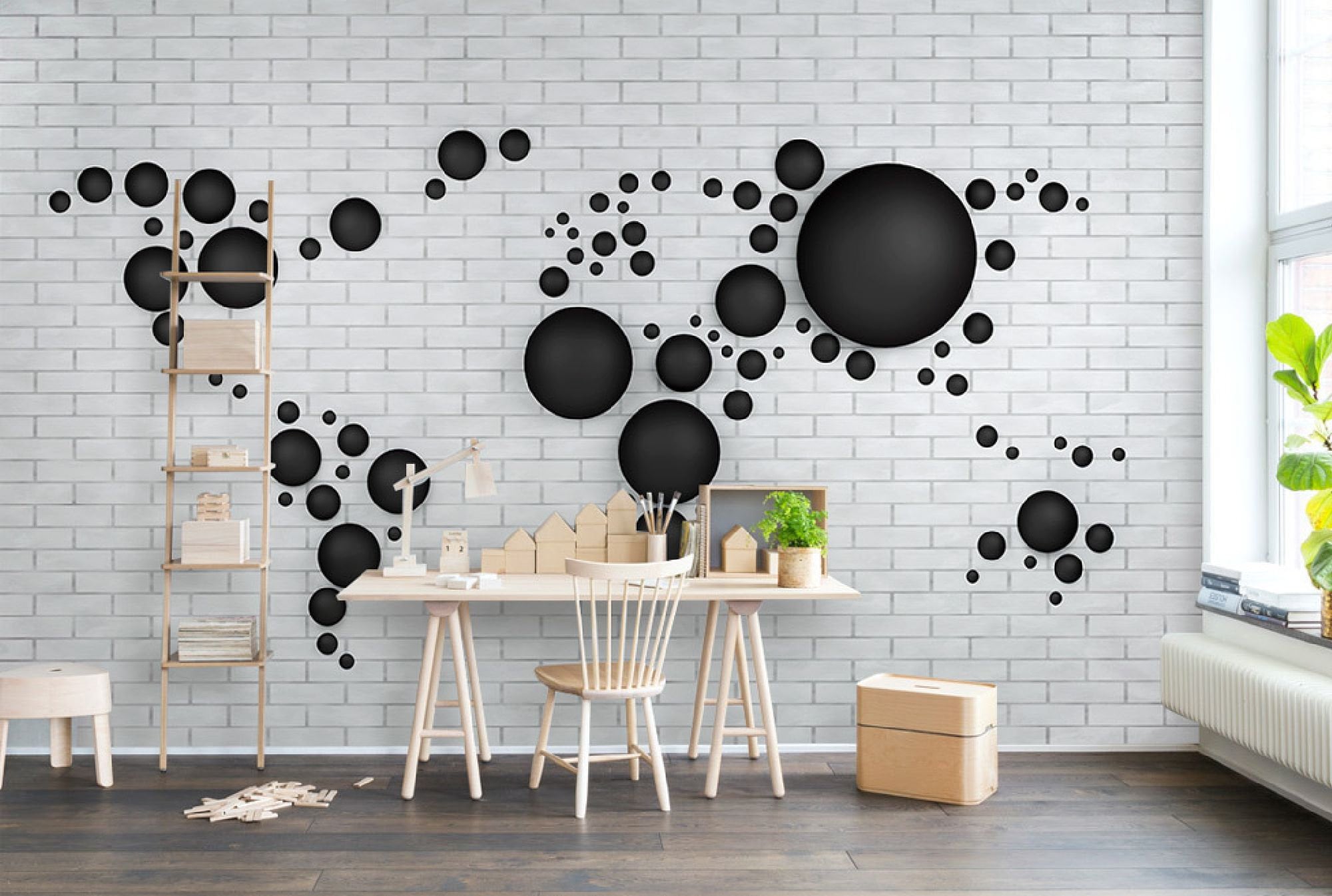Black Spots Avantgarde World Map Wallpaper Wall Mural Home Decor For